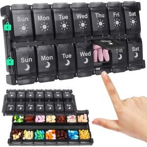 Extra Large 7 day pill organizer, Day and night Pill box, new can remove cover